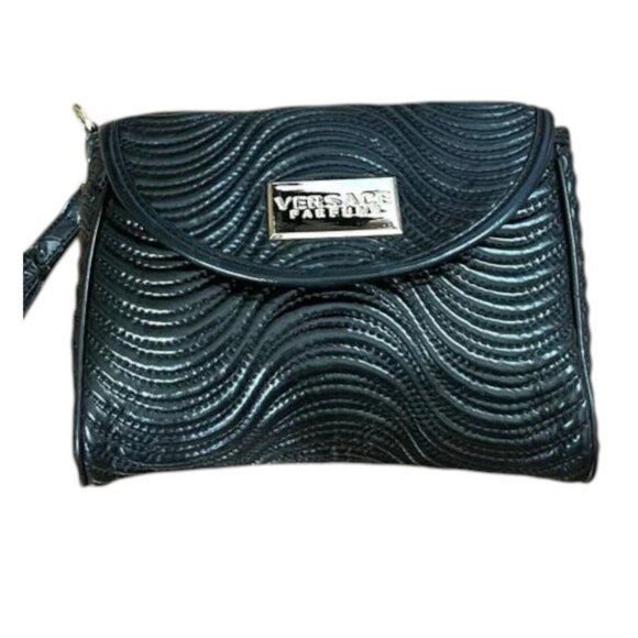 Vintage Versace Perfums Black Clutch Bag RARE EUC - Picture 1 of 9